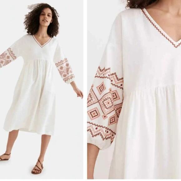 Madewell Embroidered-Sleeve Popover Midi Dress - Picture 1 of 15